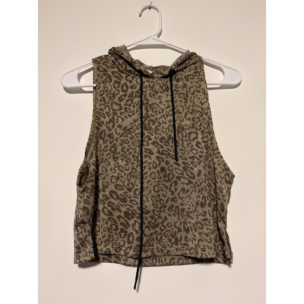 Zyia Women Size S Crop Tank Shimmery Animal Print Hooded Sleeveless
